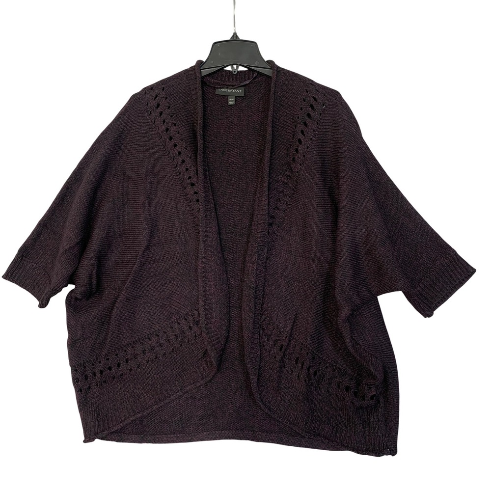 Lane Bryant Women's 14/16 Open Front Pointelle Cardigan Purple Red Sweater